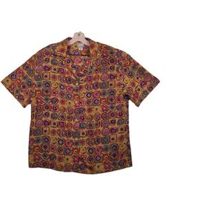 Nicola Vintage Women's Size Medium Geometric Button Up Short Sleeve‎ Shirt